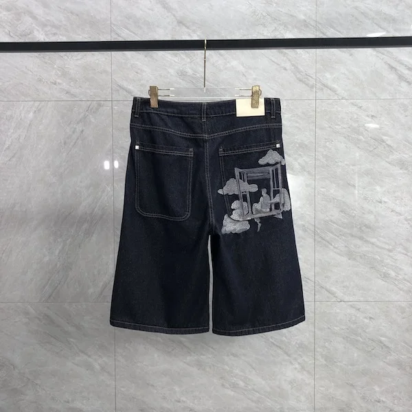 

2025ss American Derschutze Denim Shorts Embroidery Patchwork casual Women Men Short jeans