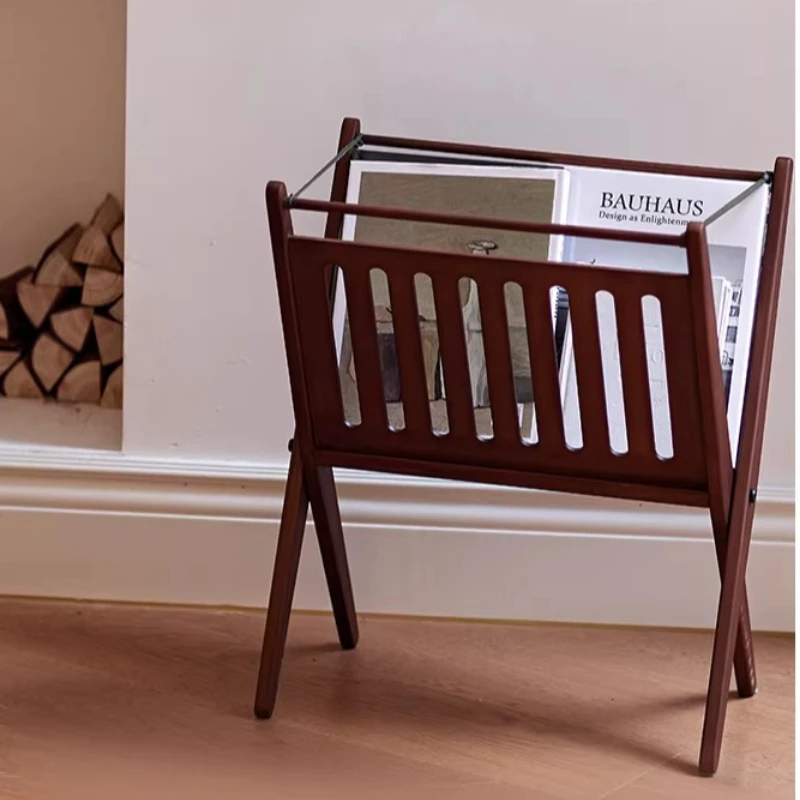 Wood X-Design Magazine Racks Mid-Century Foldable Bookcase Space-Saving Bedside Storage Organizer