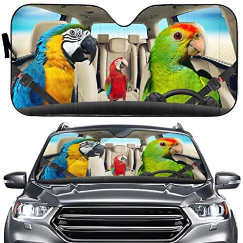 Windshield Car Sunshade Cute Parrot Family Windshield Sun Shade Window Covers for Funny Animal Folding Block UV Rays Sun Visor P