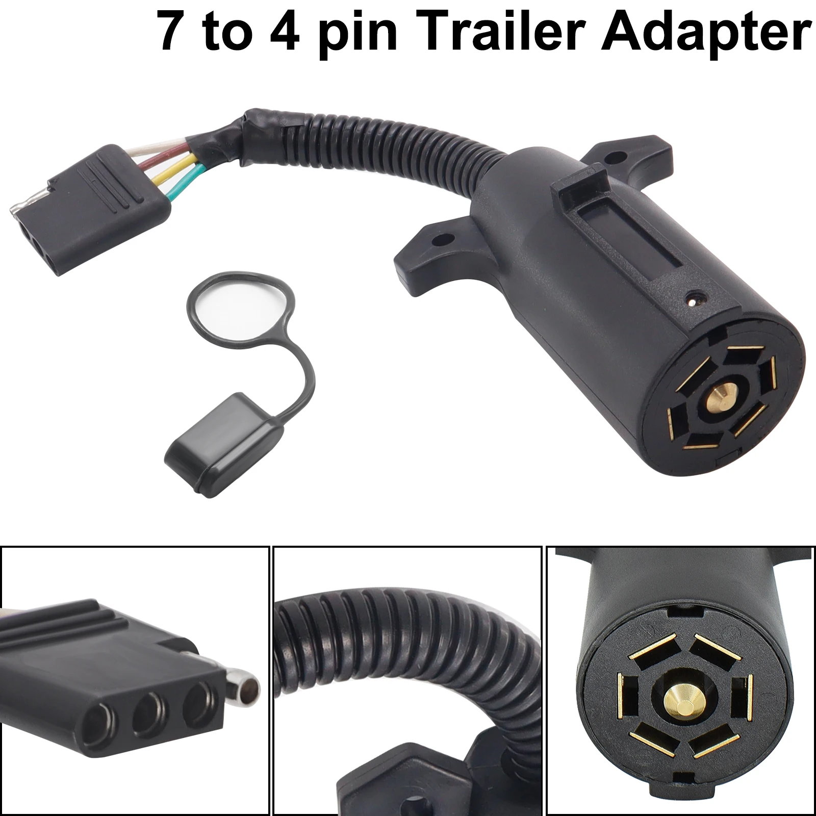 

Car Trailer RV Boat Adapter 7 Pin 7 Way to 4 Way Plug 12V Flat Blade Plug Towing Towbar Tow Hitch Wire Plug Connector Dust cover