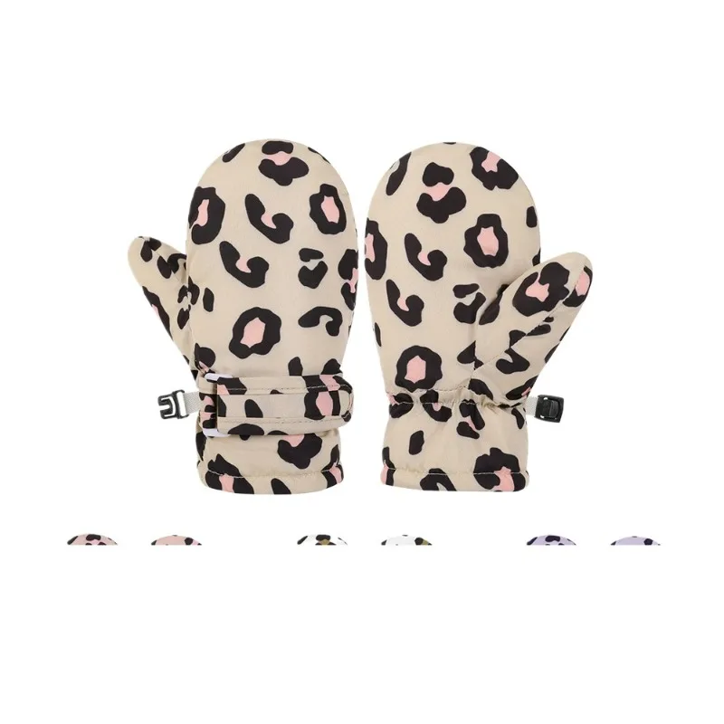 

2025 New Children's Leopard Print Waterproof Gloves, Boys' Gloves, Winter Girls' Gloves, Baby Skiing Warm Gloves
