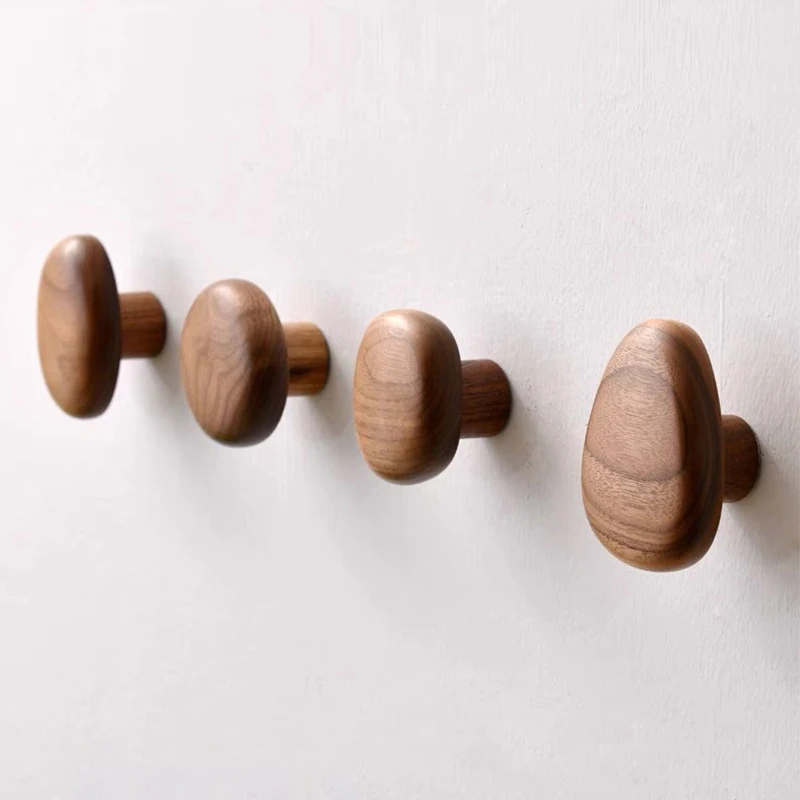 Gancho para ropa con mango de madera maciza, gancho para abrigos, gancho de pared sin perforaciones, colgador de ropa para puerta, forma de guijarro, para puerta de armario