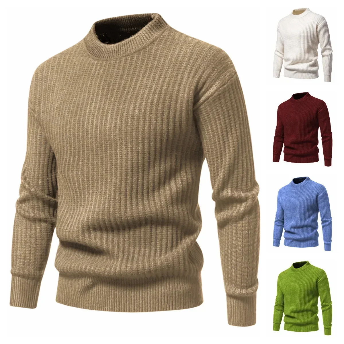 Suéter de punto cálido para hombre, suéteres de algodón suave, cuello redondo informal, Otoño e Invierno