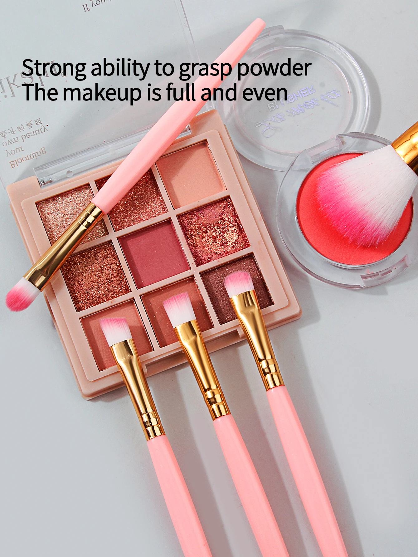 5 pçs mini conjunto de escova de maquiagem de viagem com caixa de armazenamento de espelho, escova de blush de cerdas macias, pincel de sombra, pincel labial e pincel corretivo
