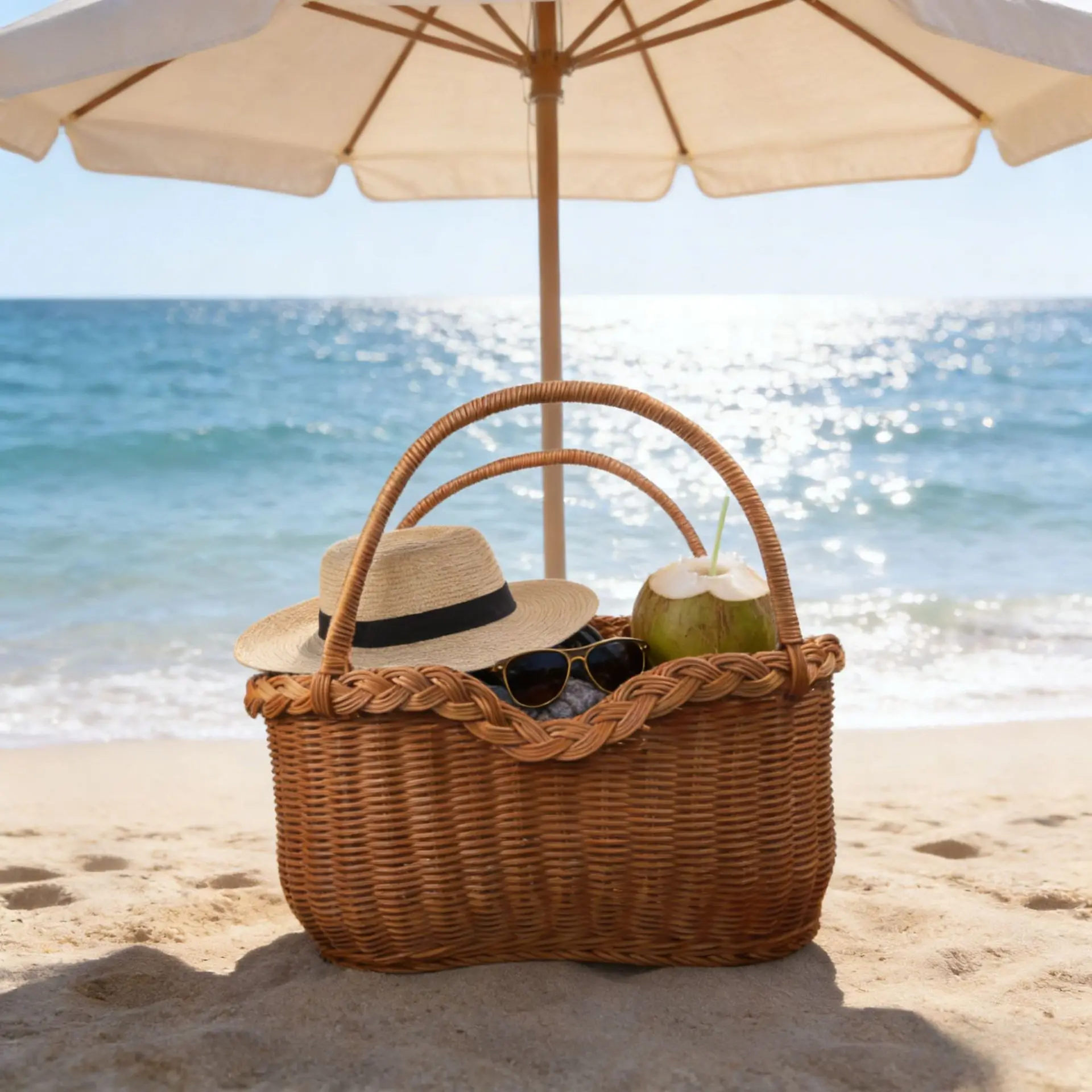 Handwoven Imitation Rattan Picnic Vegetable Shopping Harvest Basket Handle Rustic Style Portable Basket for Home Garden Decor view 3
