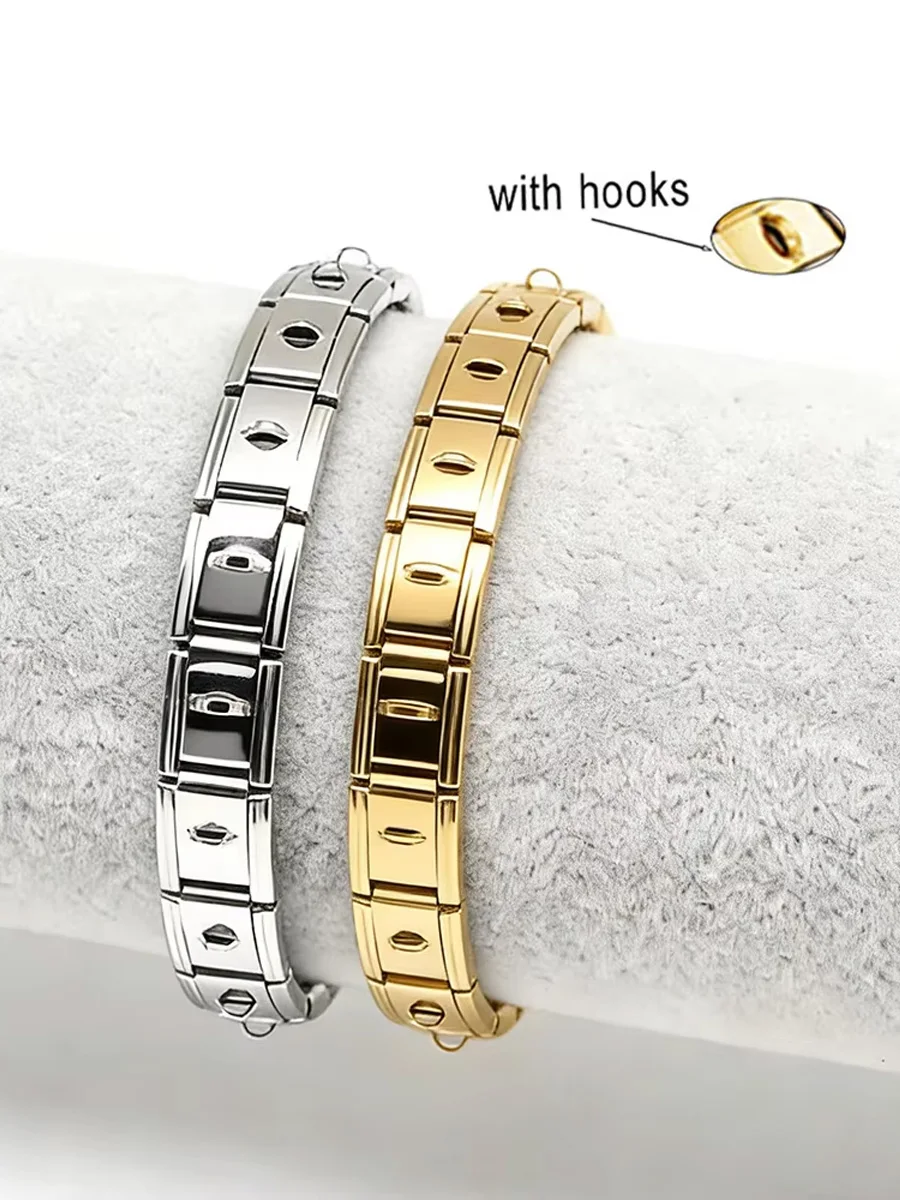 DIY Dangling Italian Charm Bracelet 9mm Stainless Steel Base Links With Loops For Modular Links Blank Starter Chain Hanging Hook