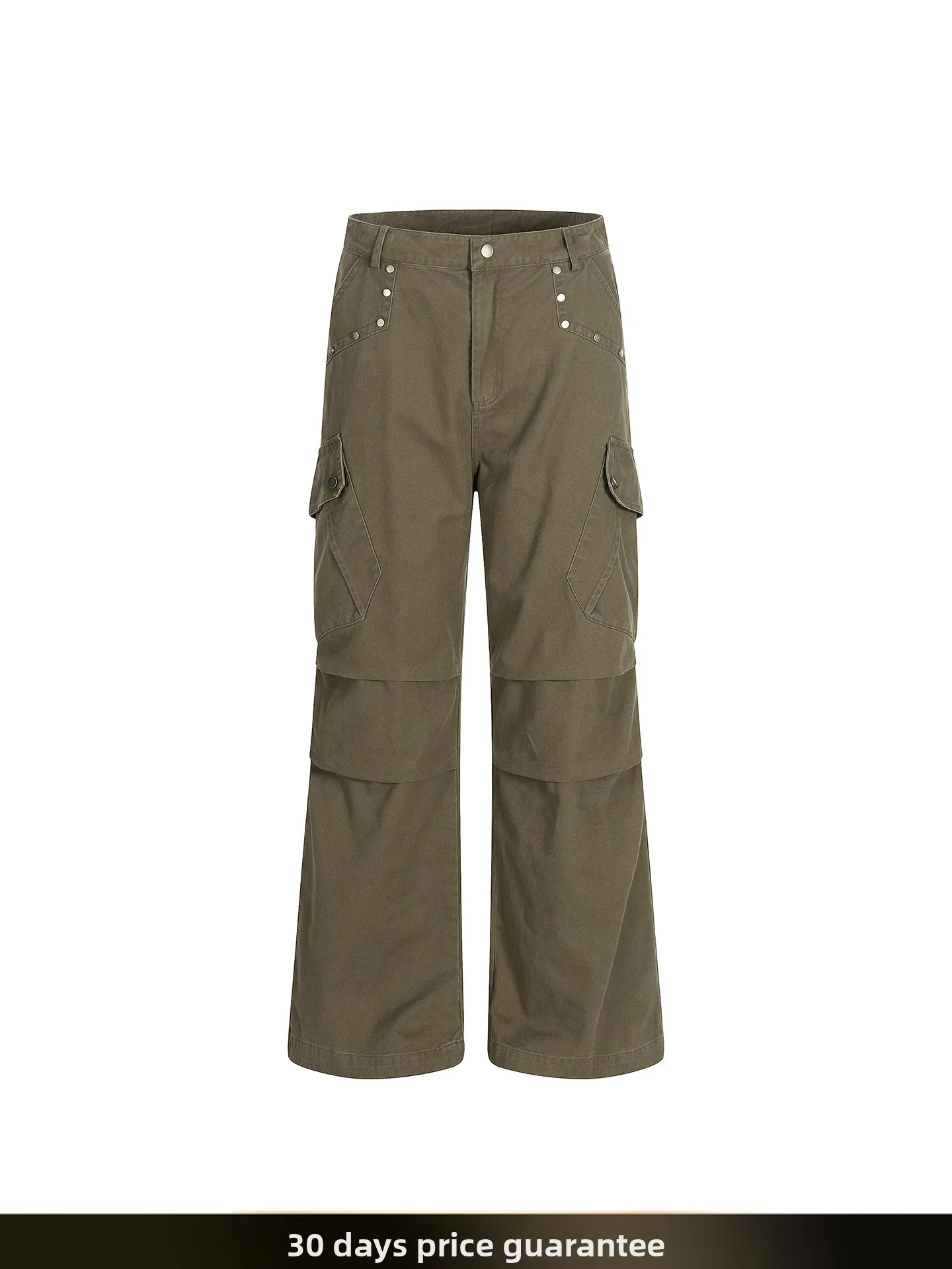 

American Retro Rivet Splicing Multiple kets Pleated Work Pants Autumn High Street Versatile Deconstructed Drapey Long Trou...