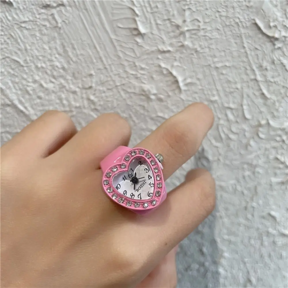 Mode Accessoires Cadeau Mode Elastische Rekbare Ringen Digitaal Horloge Ring Horloge Ronde Quartz Vingerringen