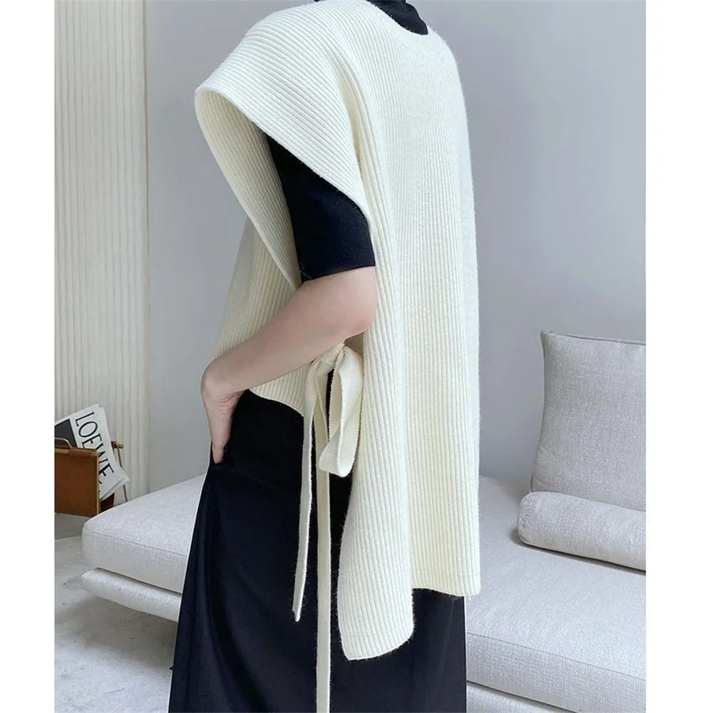 

Korean Fashion Autumn Winter Sweater Vests Women Lace Up Irregular Japanese Style Solid Casual Loose Female Vintage Clothes XQ35