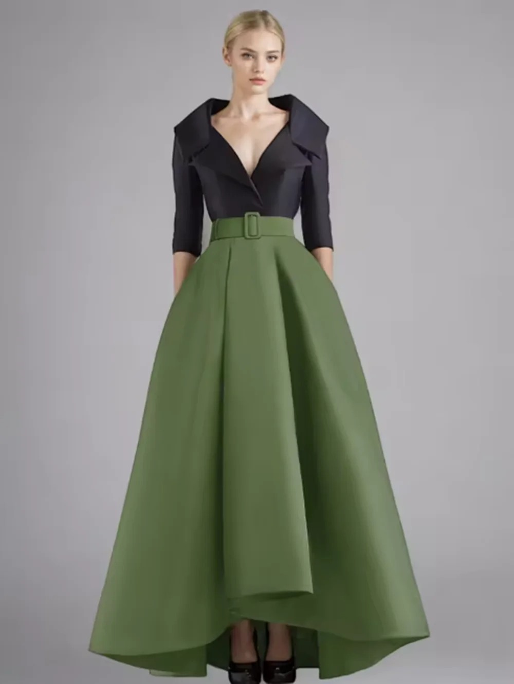 Blue Red A-Line Satin Formal Evening Gown Elegant Wedding Guest Dress Asymmetrical Shirt Collar Pocket 2025 free customized