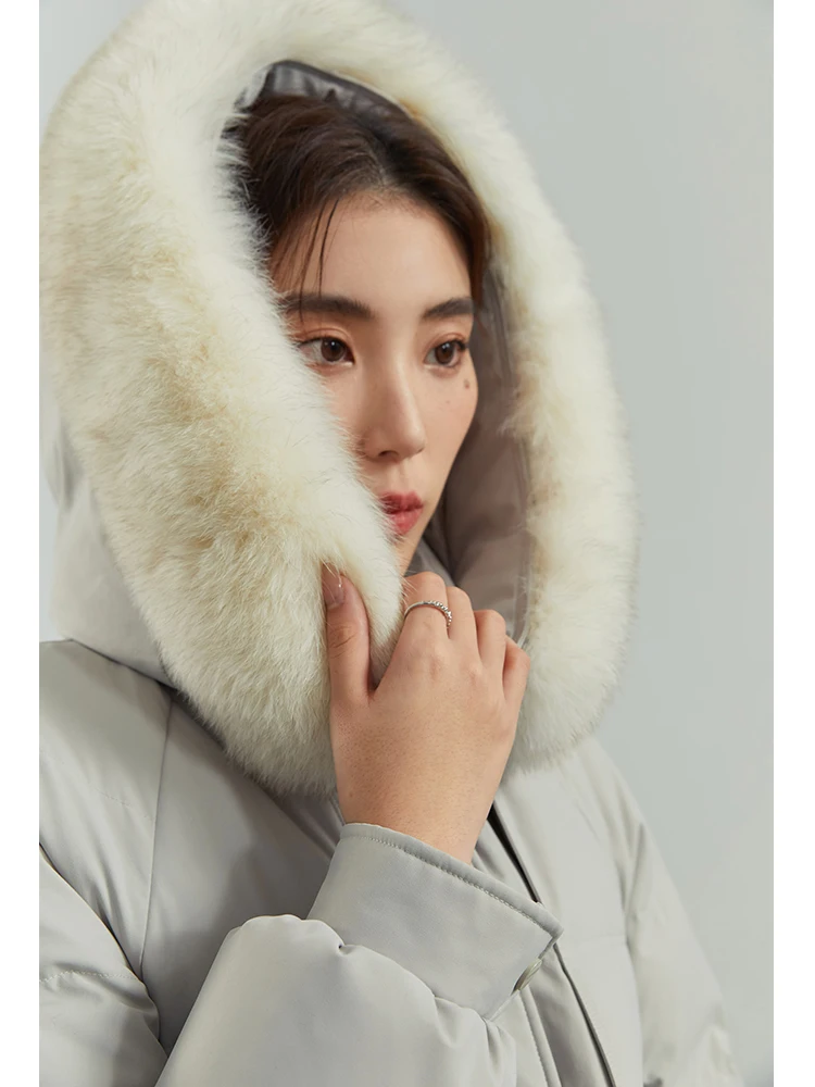 DUSHU 178.5-210.5G Filling Capacity Casual Loose Big Fur Collar Long White Duck Down Jacket Women Winter New Down Coat Female