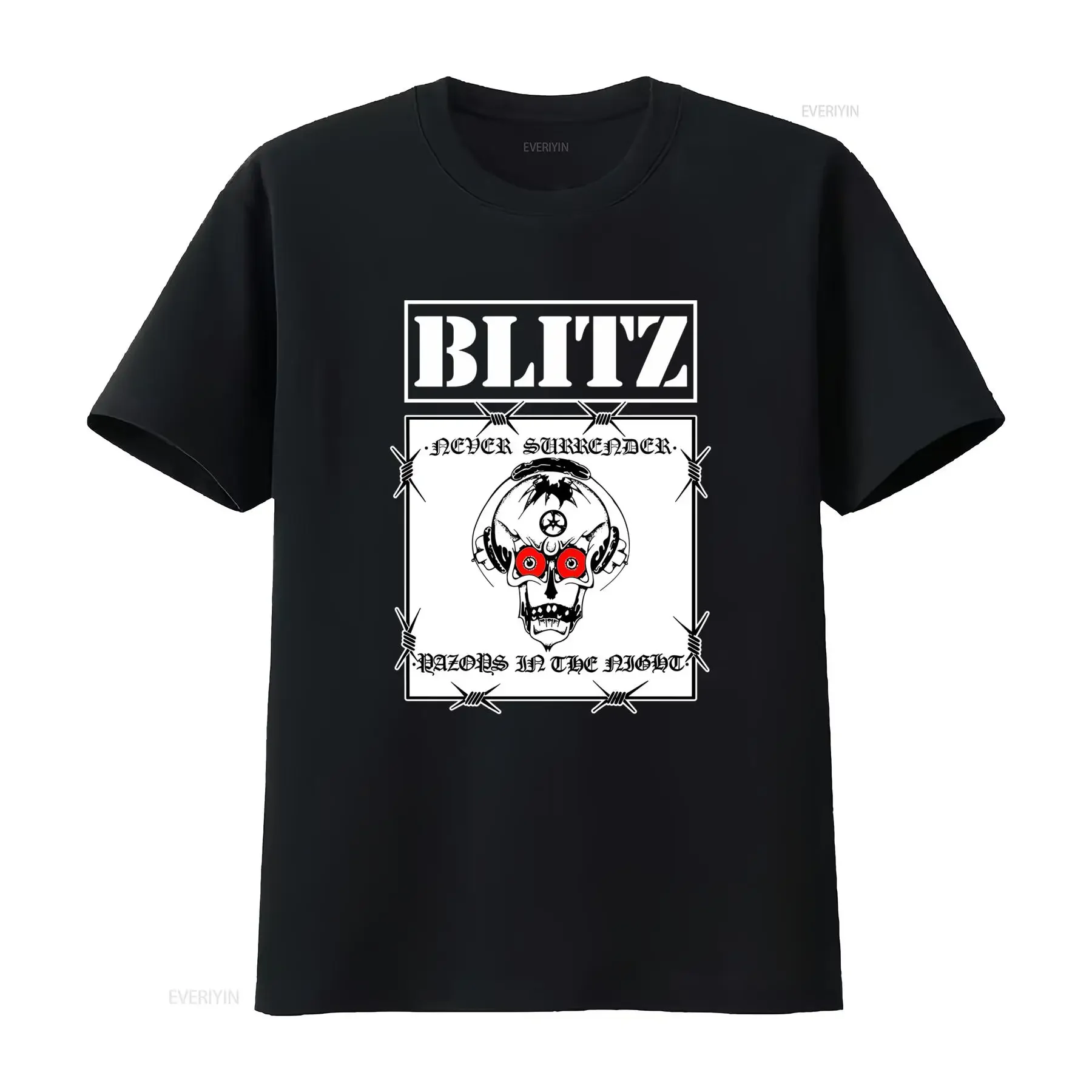 BLITZ RAZORS T Shirt UK Vintage Punk 80s Style with Skull Print and Never Surrender Motif vintage Washed Versatile Stylish