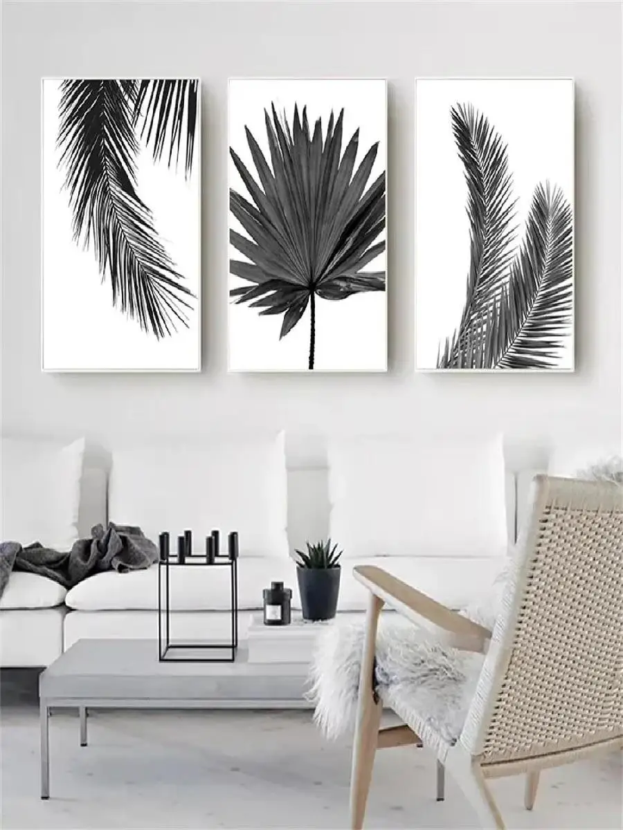 Abstract Black  White Plant Leaves Posters Canvas Wall Art Print Modern Home Decor for Living Room Pictures