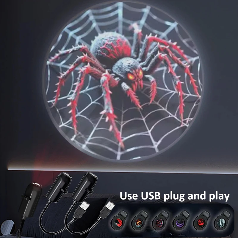Projection Light 5V USB Planet Moon Lamp Halloween Christmas Ambiance Night Light Skull Ghost Switchable Pattern Projection