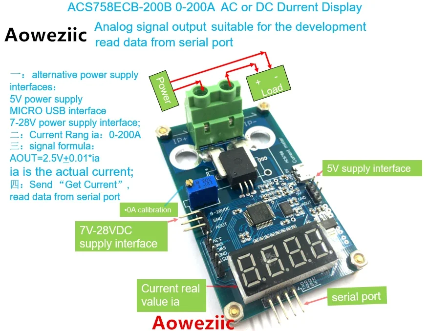 1PCS ACS758ECB-200B 0-200A AC DC current display meter current value of the wire can be displayed 0-200A, resolution 0.1 A