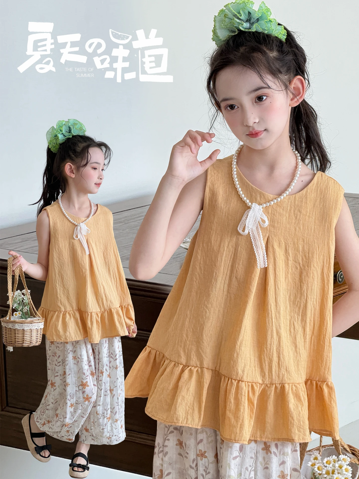 ensemble-decontracte-d'ete-trois-pieces-pour-filles-debardeur-sans-manches-et-pantalon-large-a-neuf-poches-–-vetements-confortables-et-respirants-pour-enfants