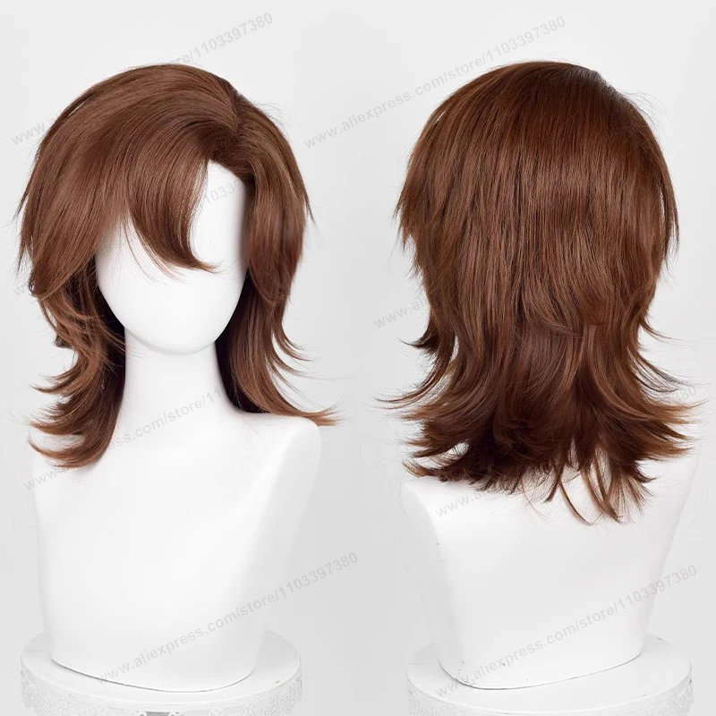 Peluca de pelo sintético de base media de 44cm para Cosplay, pelo negro, blanco, rojo, plateado, rosa, azul, pelos resis