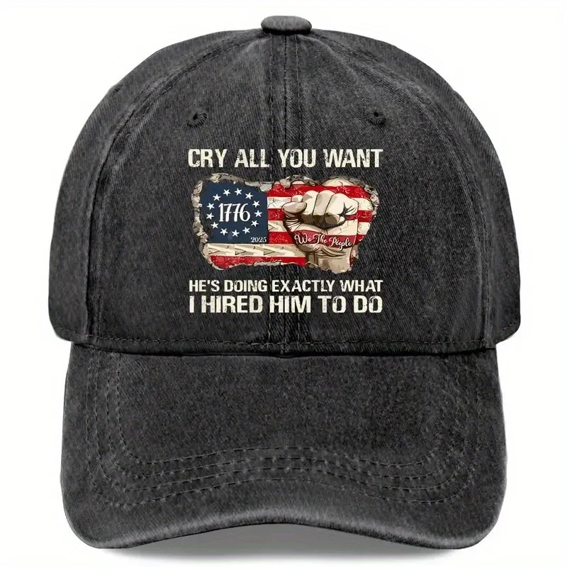 Vintage Washed Baseball Cap with Patriotic American Flag Motif & Bold 
