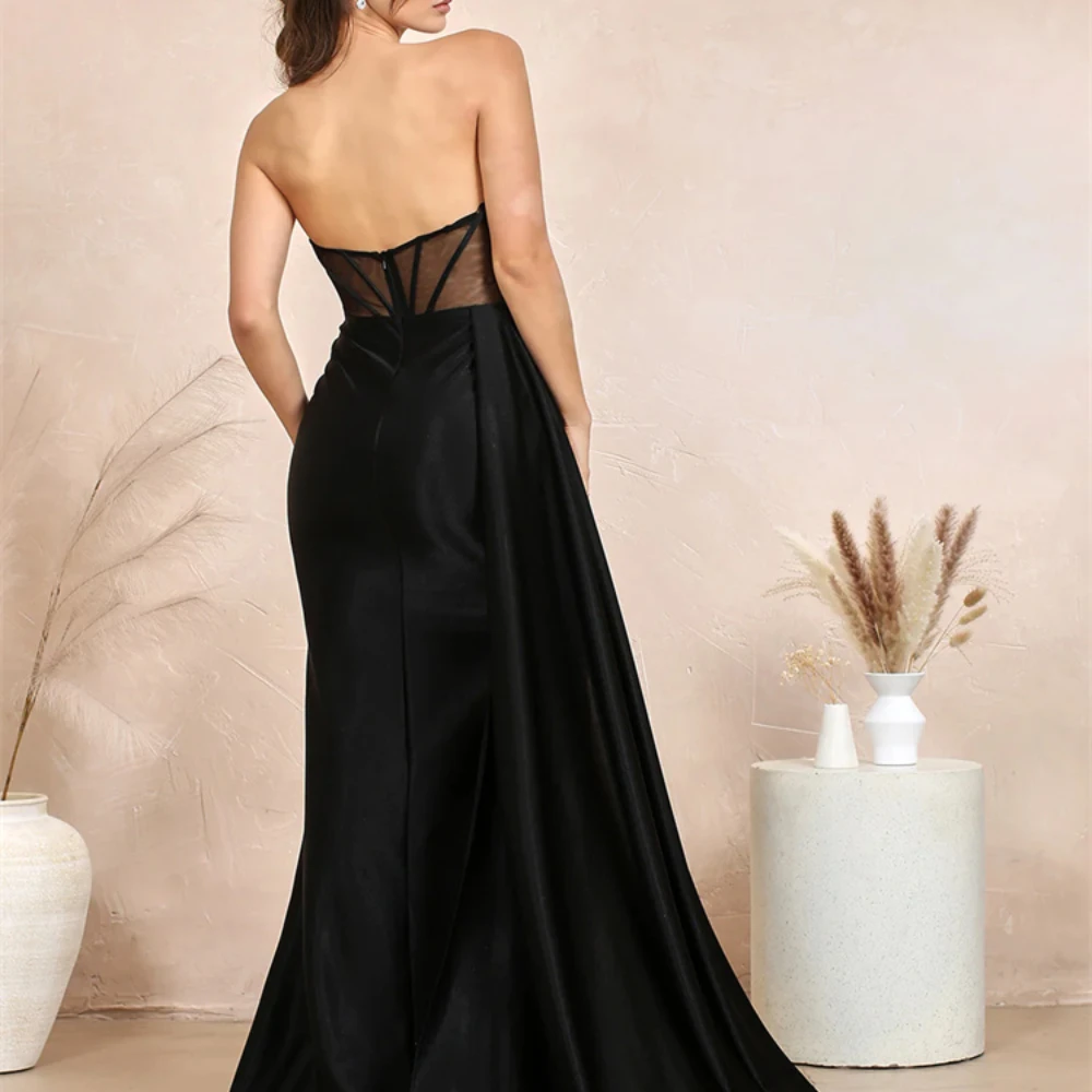 New Product Strapless Sweetheart Satin Evening Dress Elegant Backless Zipper High Slit Floor Length Party Gowns for Women 2024