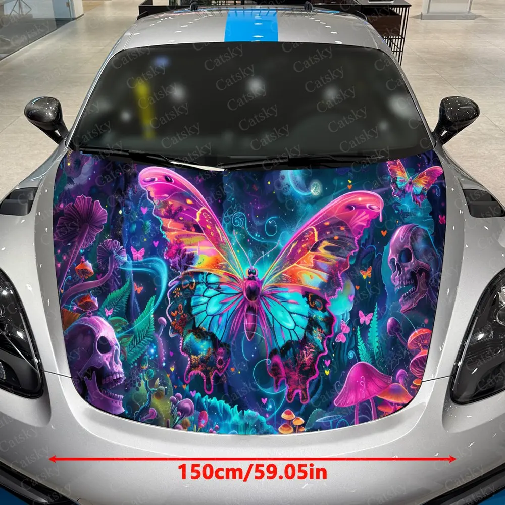 Radiant Floral Butterfly Car Hood Stickers - Self-Adhesive, Waterproof and Durable Vinyl Wrap, Decorate And Protect Your Car - T