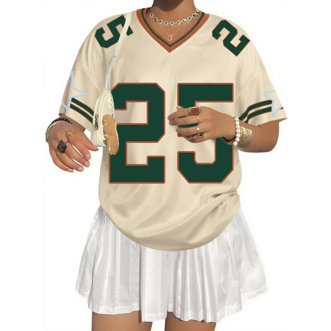 قمصان جيرسي كبيرة الحجم للنساء فضفاضة برقم جرافيك تي شيرت برقبة على شكل V Y2k ملابس الشارع الشهير قمة الموضة متجر الملابس النسائية #6