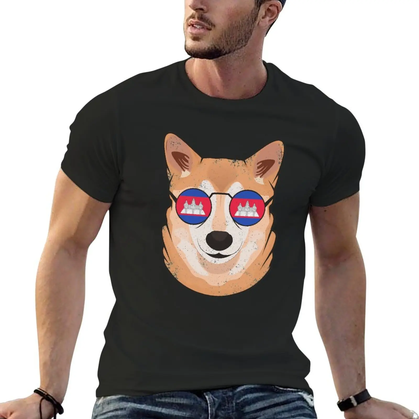 Vintage Patriotic Shiba Inu Cambodian Flag T-Shirt sports fans blanks essential t shirt oversized mens t shirts casual stylish