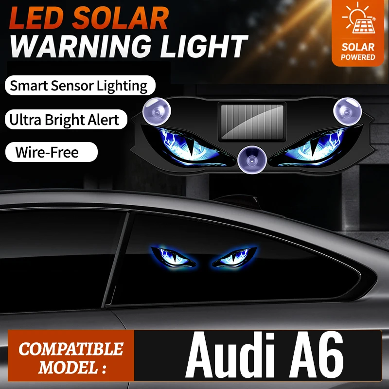 Fits For Audi A6 Car Mounted LED Devil Eye Blinking Light Vibration Sensor Wireless Dynamic Anti Rear End Collision Solar Light