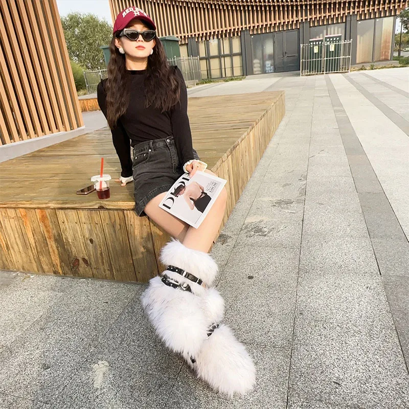Winter Shoe Women's Fluffy Faux Fur Boots Y2K Woman Plush Warm Snow Boots Luxury Footwear Women Furry Fur Women's Ankle Boots