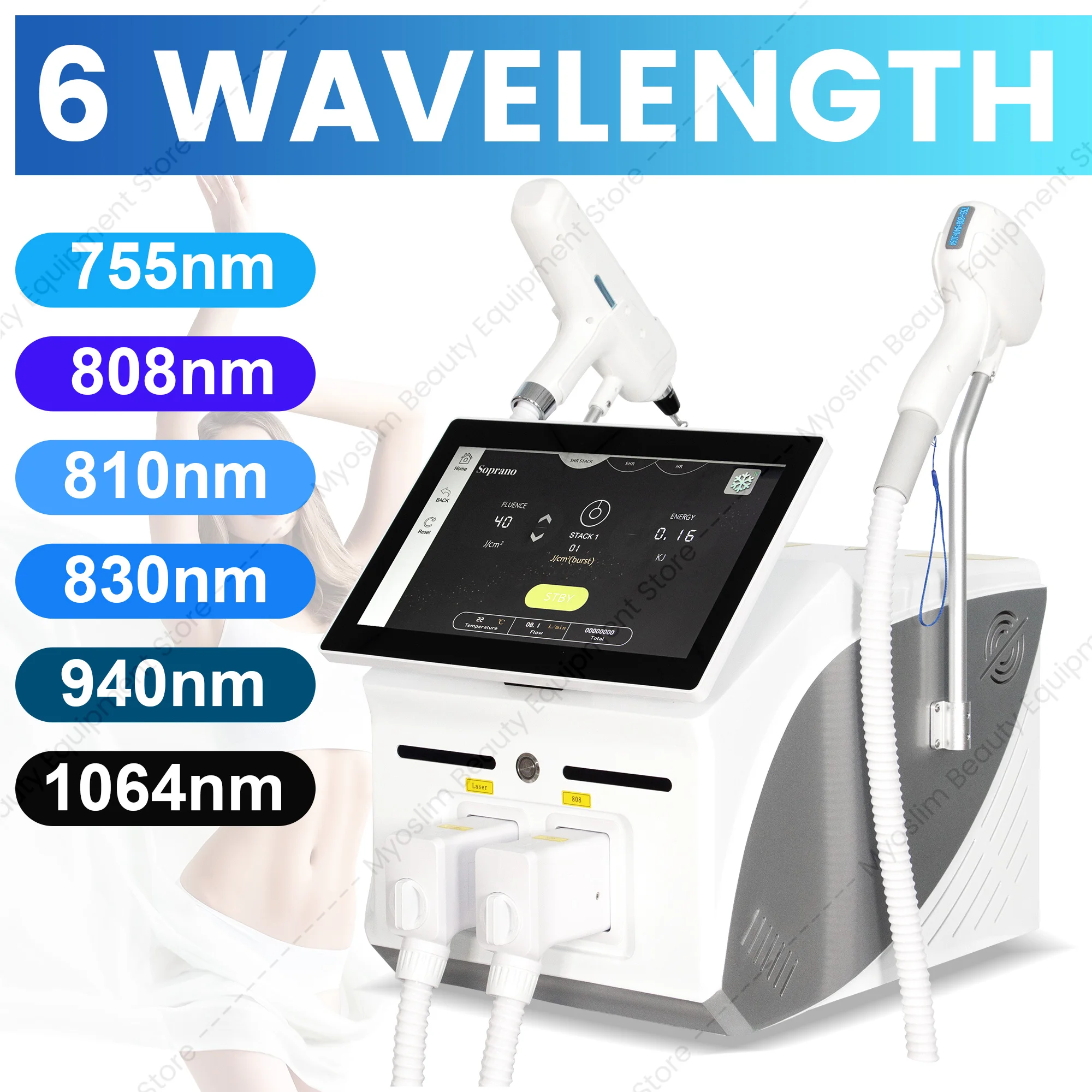 NEW Professional FAC 2IN1 6 Waves 808NM Diode Laser 5000w Hair Removal Machine Pico Qswitch ND YAG Tattoo Removal Machine