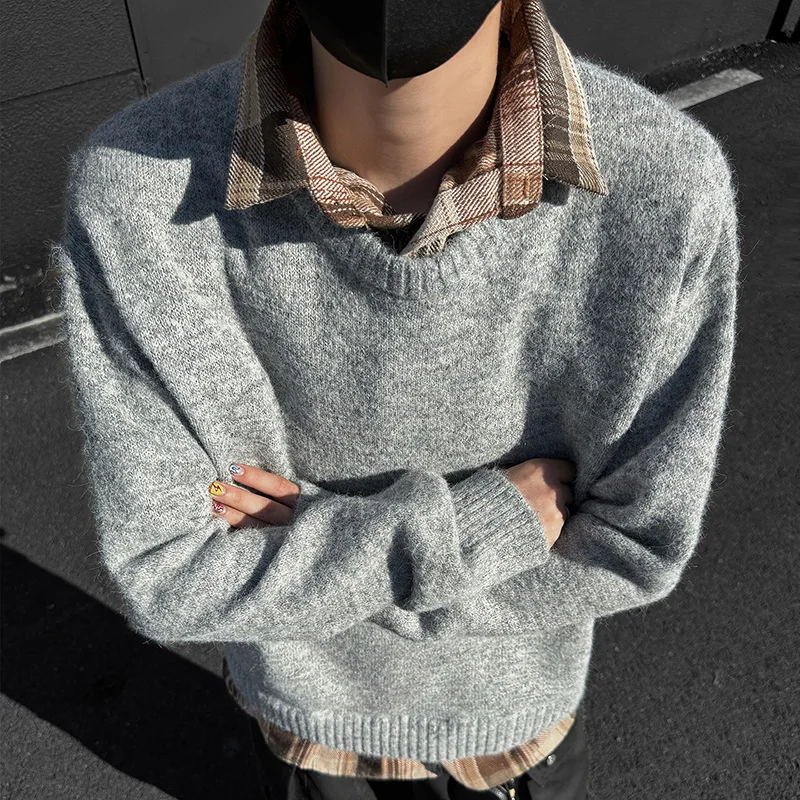 

Одинаковый комплект свитера для пар — рубашка из двух частей из искусственной кожи и вязаная куртка для холодного сезона