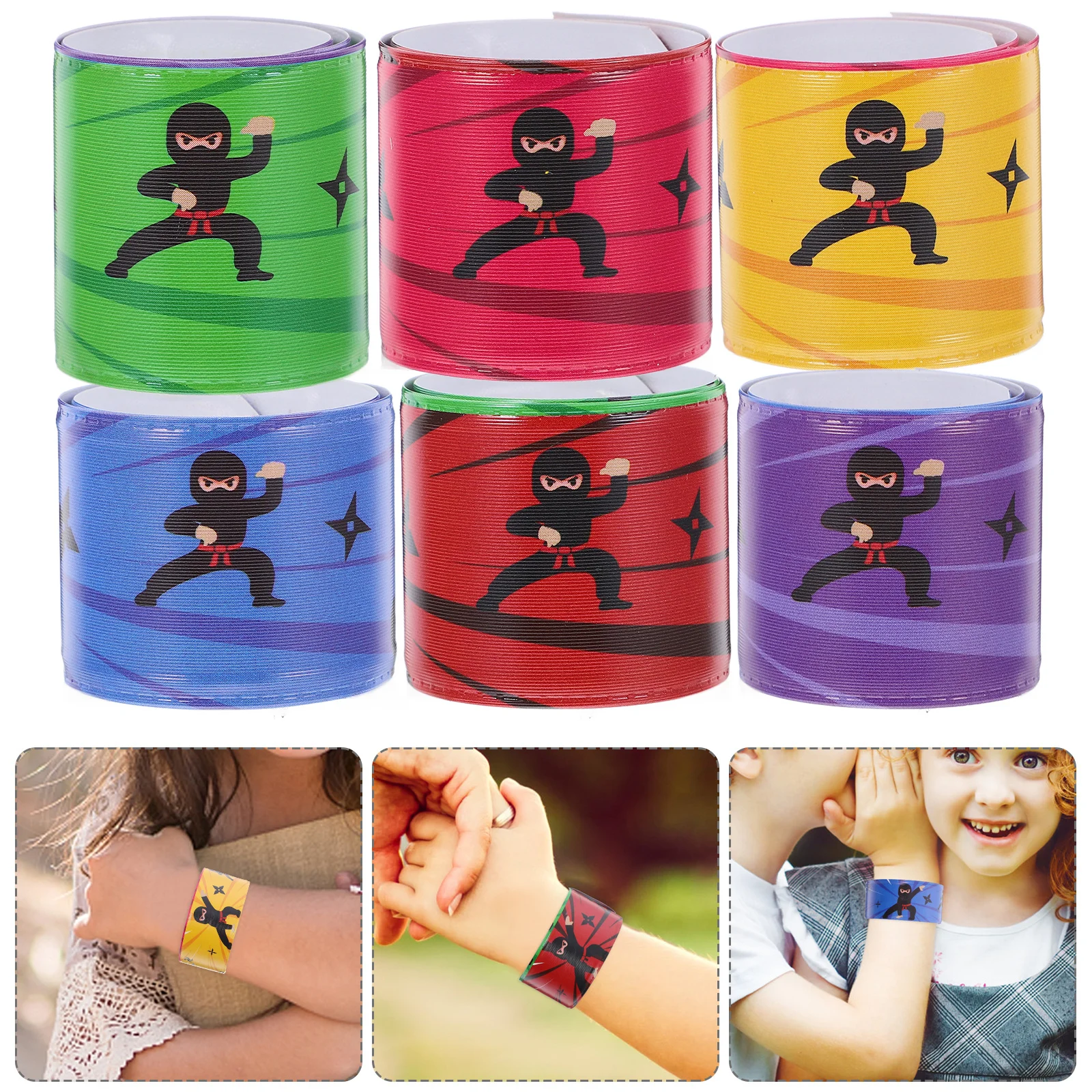 

12pcs Ninja Slap Bracelets Creative Colorful Party Favors Kids Interactive Wristbands Snap Accessories Classroom Rewards