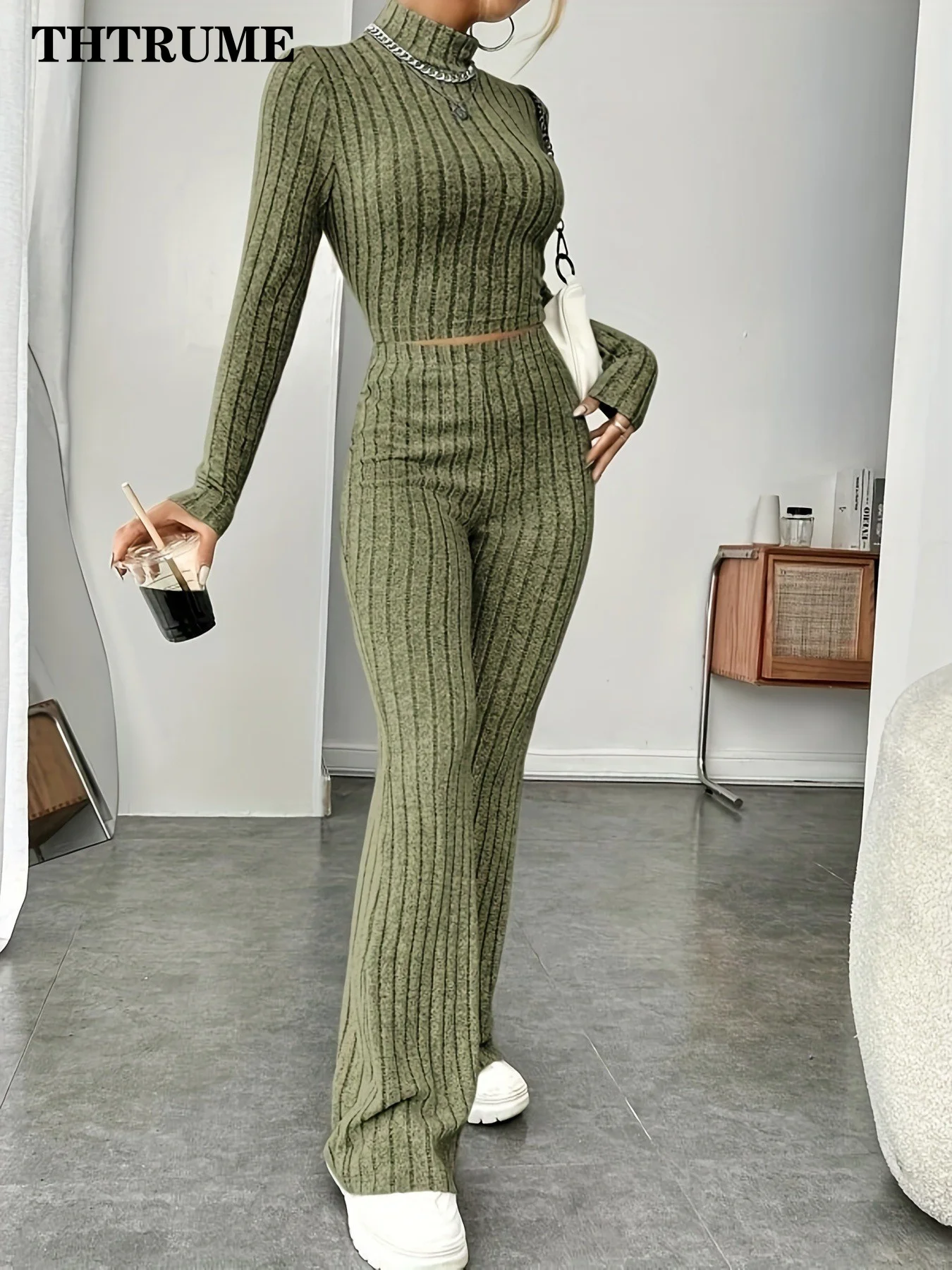 Women Fashion Solid Color Streetwear Autumn Winter Elegant Round Neck Tops Loose Pants Suit Casual Holiday Sport Two Piece Sets