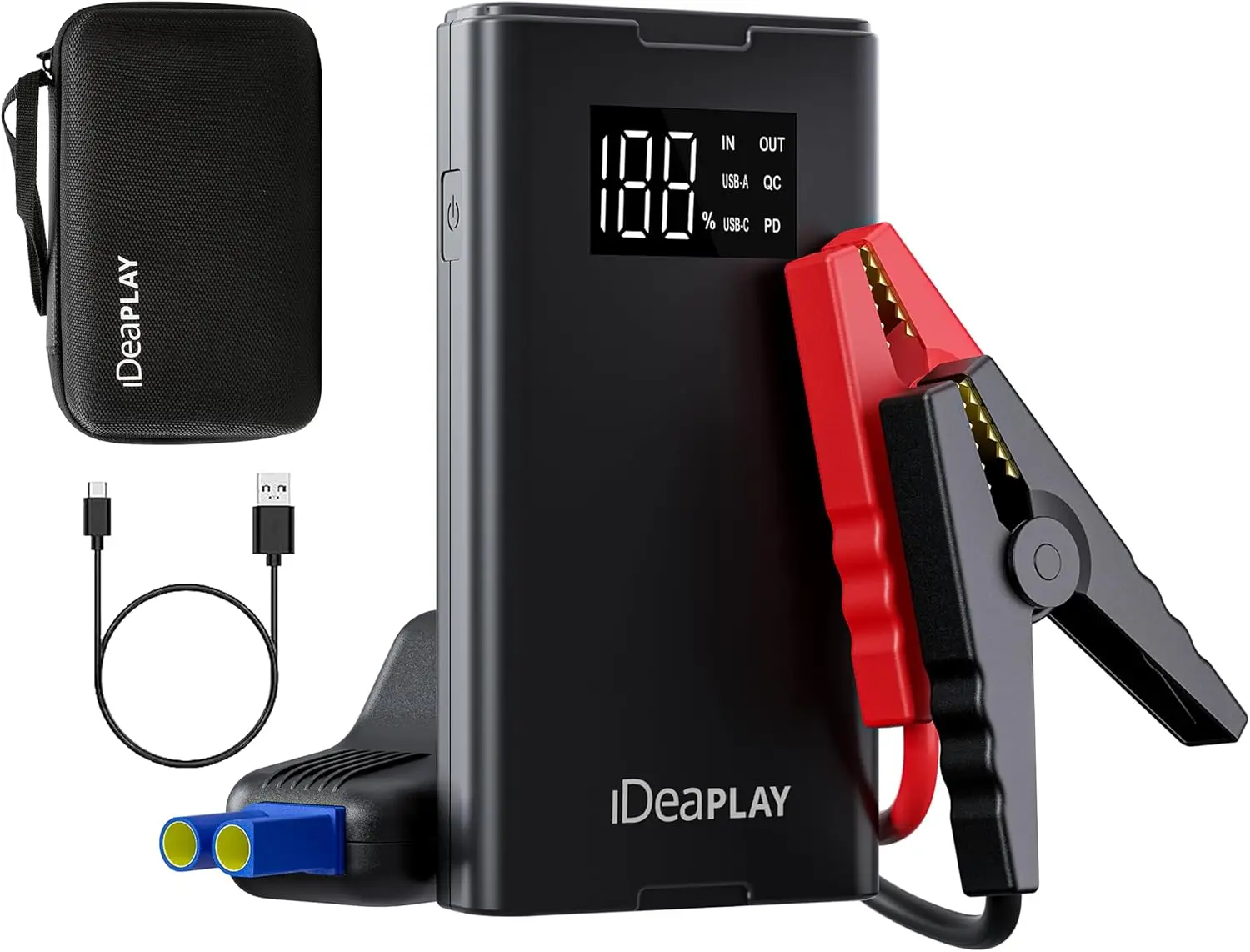 

1500A Portable Jump Starter for 7.0L Gas, Fast Charge via Type C, LED Flashlight