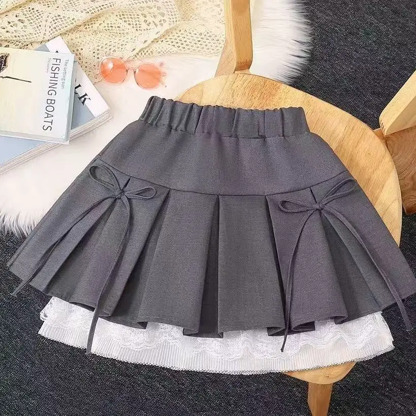 

Skirt Spring and Summer New Korean Fashionable Sweet Versatile Fake Two Piece Pleated Skirt Kids Clothes Girls 110-160CM