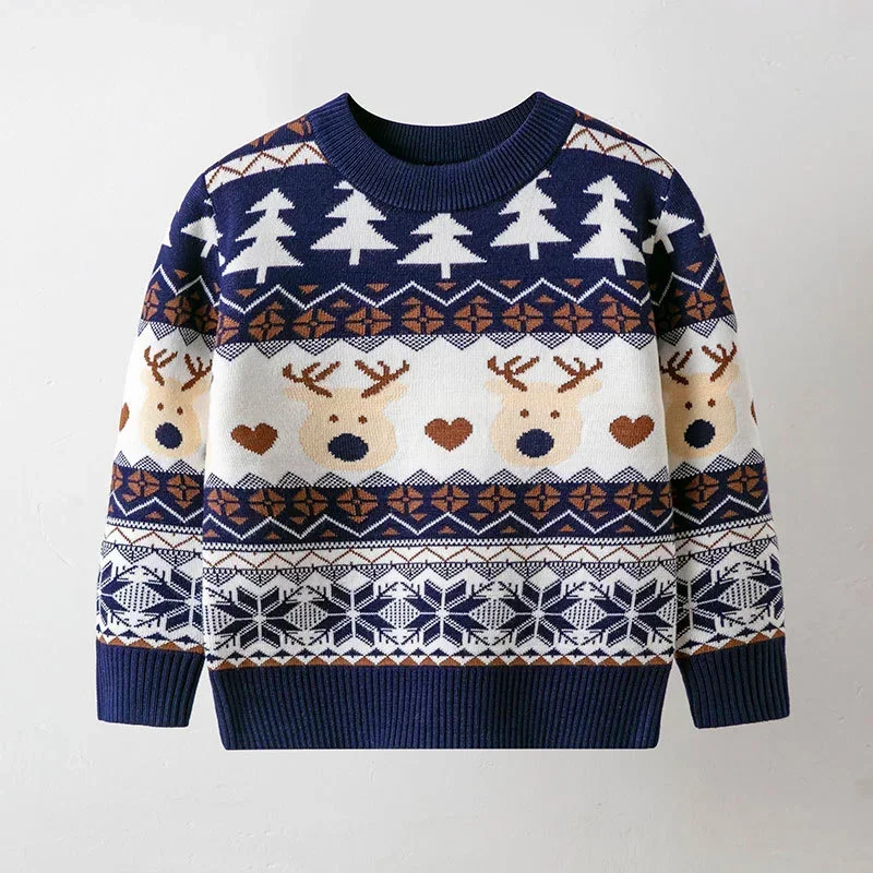 

New Christmas Sweaters Boys Girls Cartoon Deer Sweaters Kids Autumn Winter Casual Clothes Baby Pullover Warm Xmas Knitted