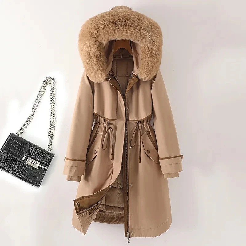 6XL Winter High End New Womens Jacket Thick Warm Quilted Long Parkas Fur Collar Hooded Cotton Padded Coat Detachable Parka Lady