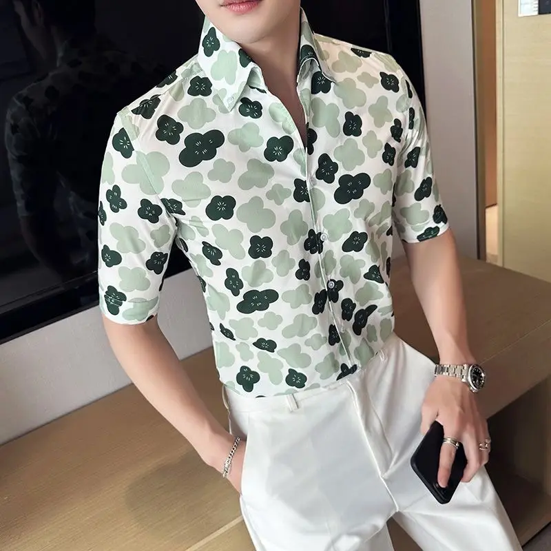 

Men's 2024 Summer New Patchwork Polo Shirt Button Printing Fashion Comfortable All Match Slim Fit Casual Half Sleeve Shirts