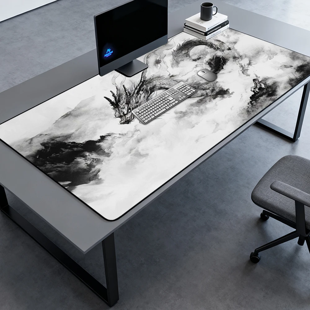 Japanese Desk Pad Ink Dragon Mouse Mat 180x60 Gaming Playmat Deskmat White Pad Mousemat Black Full Table Mat Mat Portable