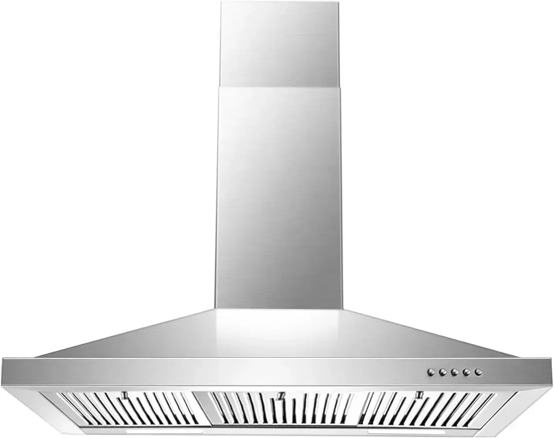 Zomagas-Wall Mounted Vent Hood in Staless Steel, Ducted and Ductless Kitchen  with Push Button Control, 36