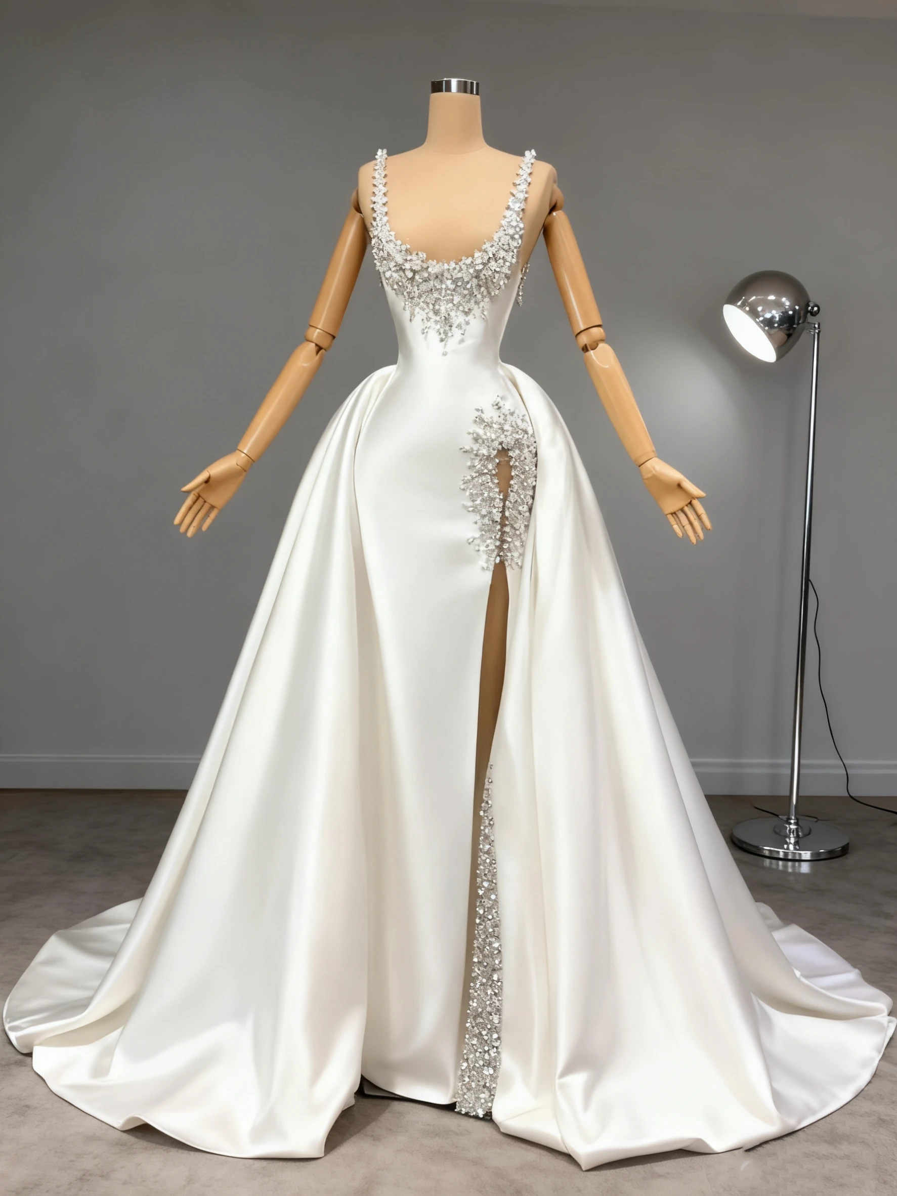 High Quality Satin Wedding Dresses Luxury 2025 for Bride Pearls Beading Split Removable Skirt Bridal Wedding Gowns Customized