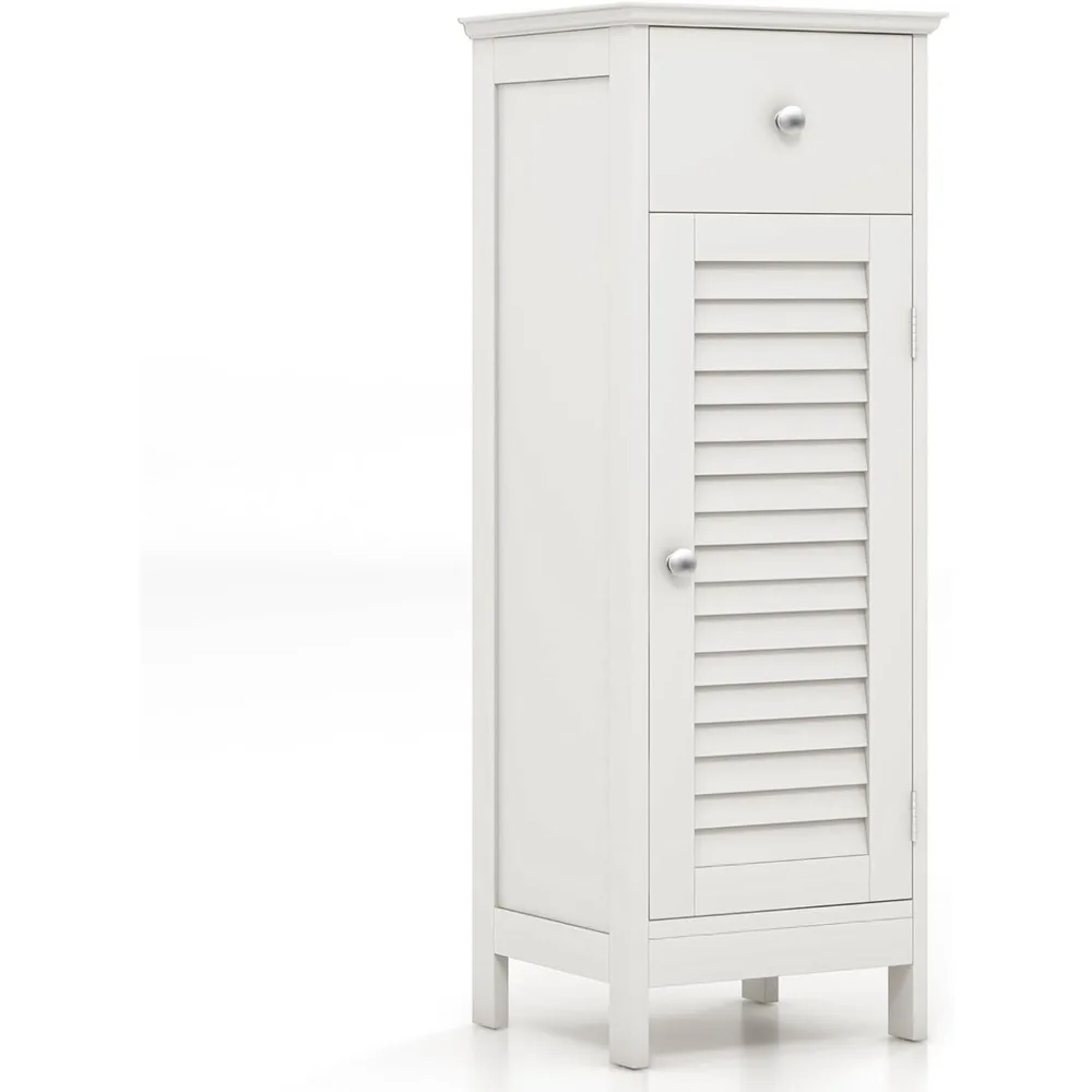 خزانة حمام رفيعة، خزانة ضيقة للأرضيات الخشبية مع درج وباب مصراع، رف قابل للتعديل ومضاد للتنوب