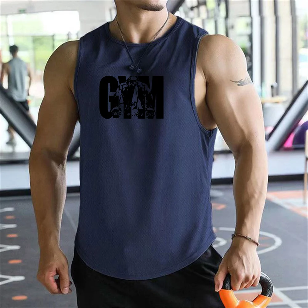 2026 new Men Tank Tops Sleeveless Shirt Polyester Mesh Material Quick Dry Breathable Men Workout Fitness Basketball Top Tee image 3