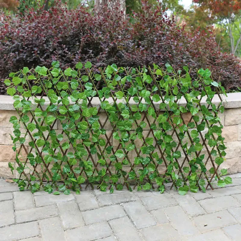 

Artificial Garden Retractable Fence Expandable Faux Green Leaf Screen Panels Rattan Outdoor Hedge Vines Climbing Frame Decor