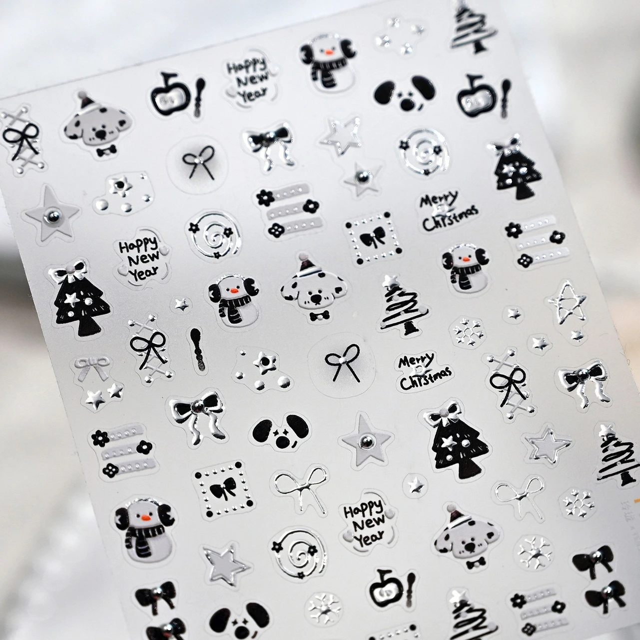 

Snowman Dog Star Bowknot Snowflakes Pine Tree Flower Christmas Tree Moon Santa Claus Crystal Ball Apple Nail Art Stickers Decals