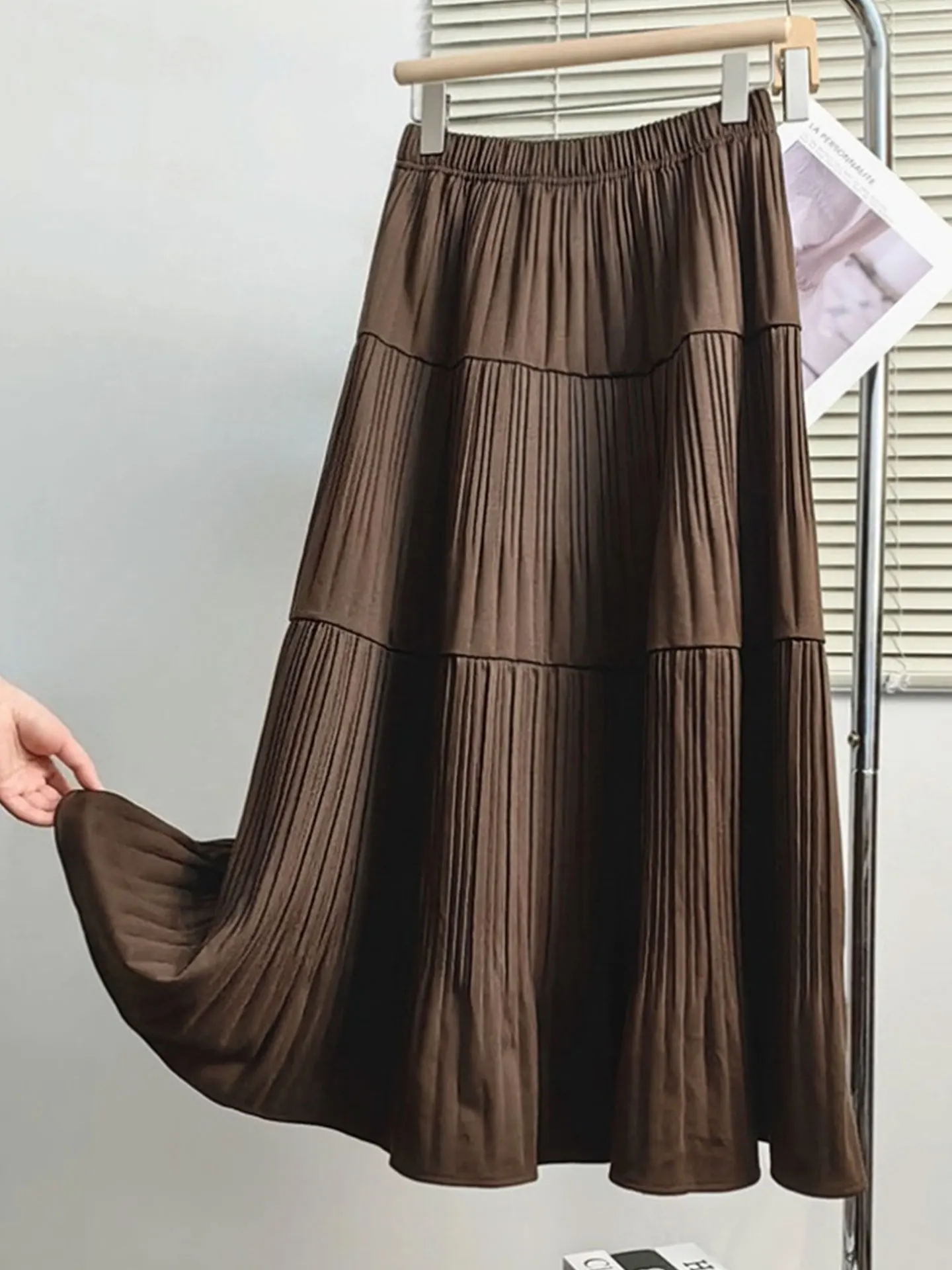 

Autumn Winter Plaid Skirt Women's plus Size Elastic Waist Belly Cover Mid-Length A-Line Skirt Korean Sle Thiened Long Skirt