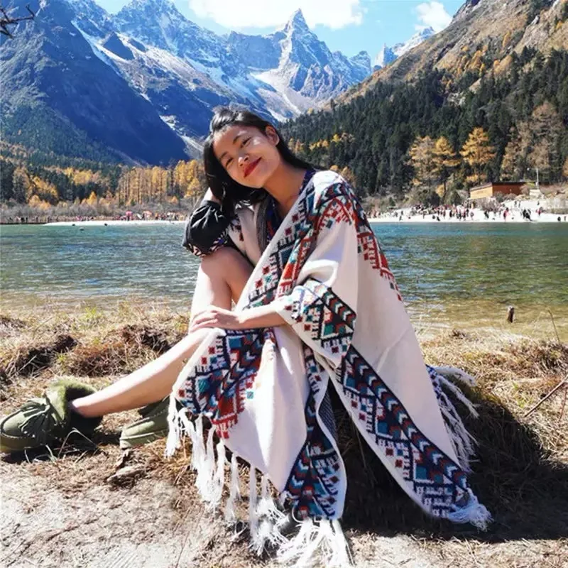 

Women Autumn and Winter Popular Imitation Cashmere Scarves Ethnic Style Shawl Thickened Warm Coldproof Tassel Female Scarf Wh70