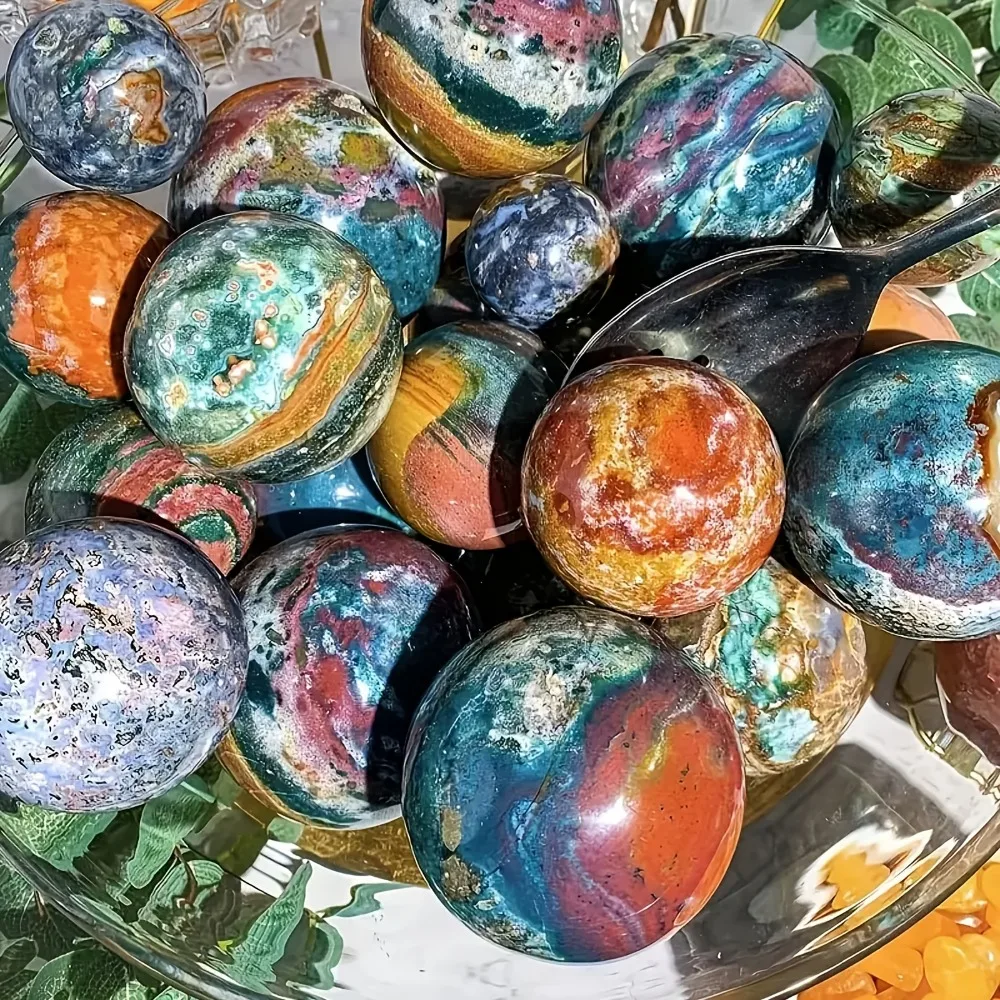1pc Natural Ocean Jasper Ball Decoration Crystal Ornament for Home Eliminate Negative Holiday Gift For Parents Crystal Crafts