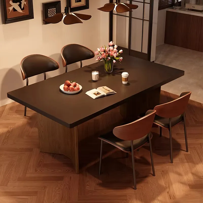 High Quality Modern Creative Dinning Table Black  Top With Wood Feet Dinner Room Thicken Kitchen Diner  For Home