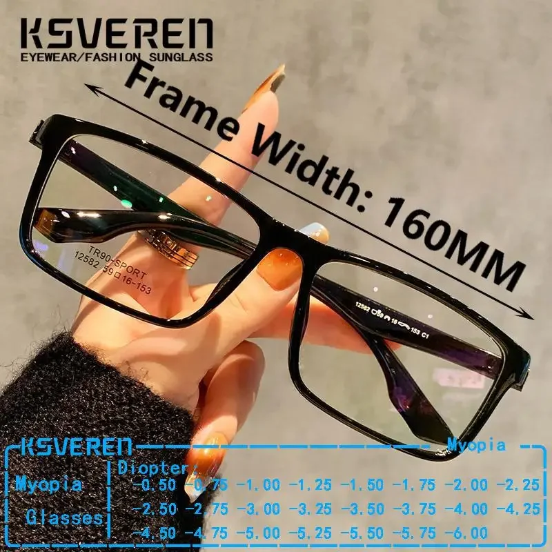 

Large 160mm Anti Blue Light Myopia Glasses Men Women Finished Prescription Eyeglasses Negative Diopter Big Head Spectacles