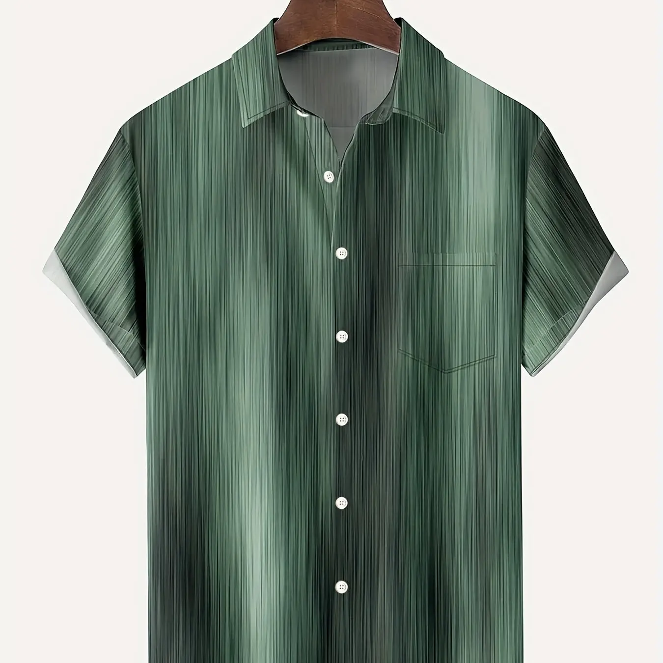 

Plus Size Mens Vintage Gradient Stripe Textured Button-Down Chest Pocket Shirt, Casual Hawaiian Summer Outfit